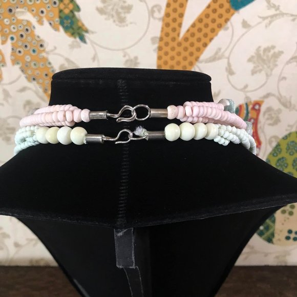 2 Necklace Lot Dyed Bone Agate Stone Boho Bohemian Multi Strand Necklaces India - Picture 9 of 10